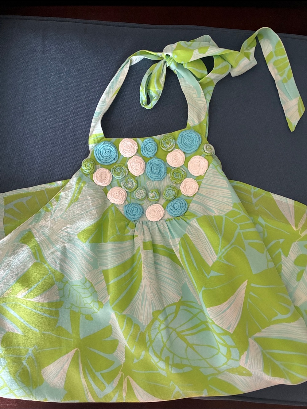 Lilly Pulitzer Silk Green & Aqua Floral Halter Top with Rosette
